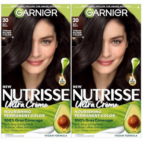 BUNDLE OF 2 - Garnier Hair Color Nutrisse Nourishing Creme, 20 Soft Black - NIB - Picture 1 of 3
